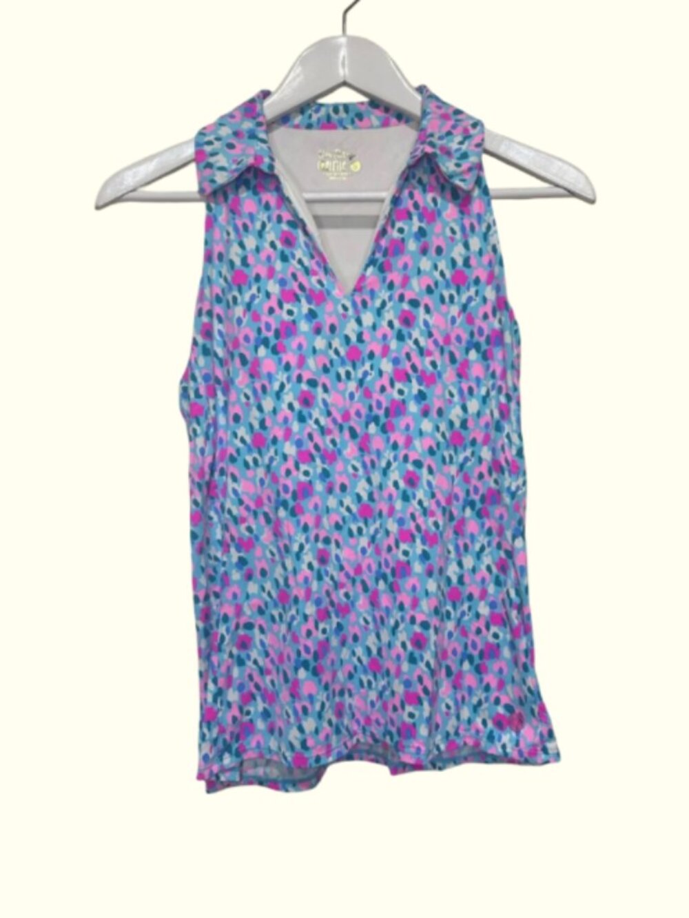 Lilly Pulitzer Collared V-Neck Tank in Pink, Blue & Teal Print sz S